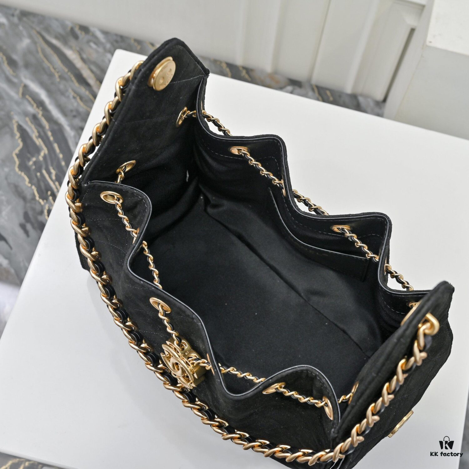 69304d4cf09edb6de4c4e776 Upgraded Chanel 25C Hobo Bag in Sanded Calfskin - Mini Fringe Shoulder Bag with Vintage Coin Toggle Drawstring, Quilted Design, Retro Black and Gold Hardware, Classic Chain Detail