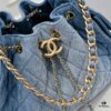 69304d58f09edb6de4c4e782 Upgraded Chanel 25C Style Washed Gradient Denim Hobo Bag - Mini Vintage Hipster Crossbody Bucket Bag with Coin Buckle Drawstring, Quilted Pattern, Retro Black-Gold Trim and Classic Chain Strap