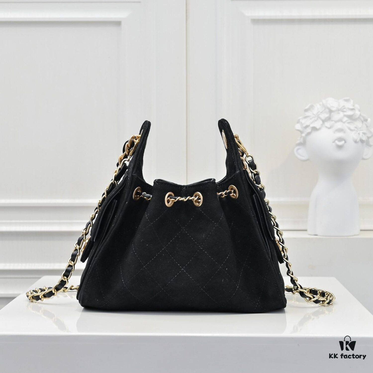 69304d67f09edb6de4c4e795 Mini Chanel 25C Bag Hobo Suede Crossbody Bucket Bag with Vintage Coin Toggle Drawstring, Quilted Design, Retro Black and Gold Hardware, Classic Chain Strap