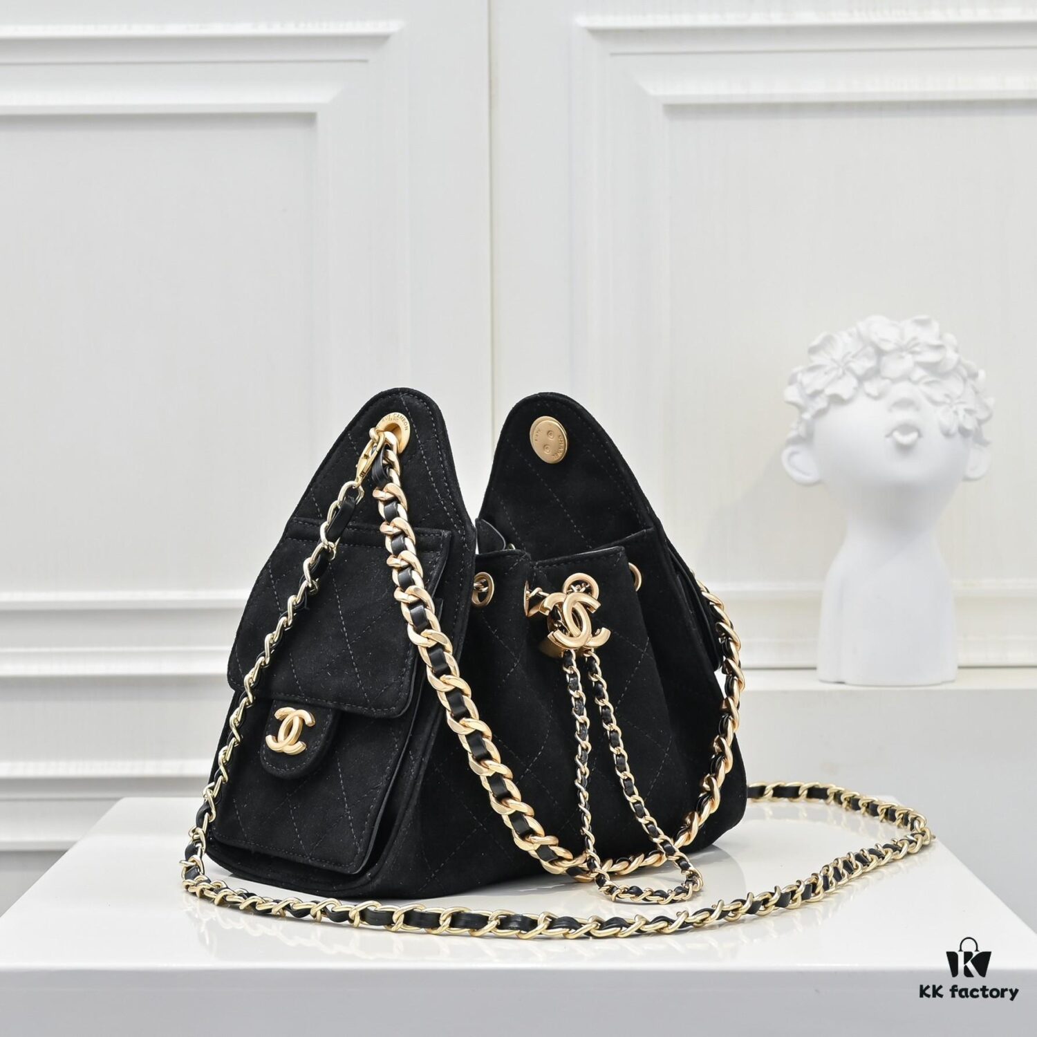 69304d67f09edb6de4c4e796 Mini Chanel 25C Bag Hobo Suede Crossbody Bucket Bag with Vintage Coin Toggle Drawstring, Quilted Design, Retro Black and Gold Hardware, Classic Chain Strap
