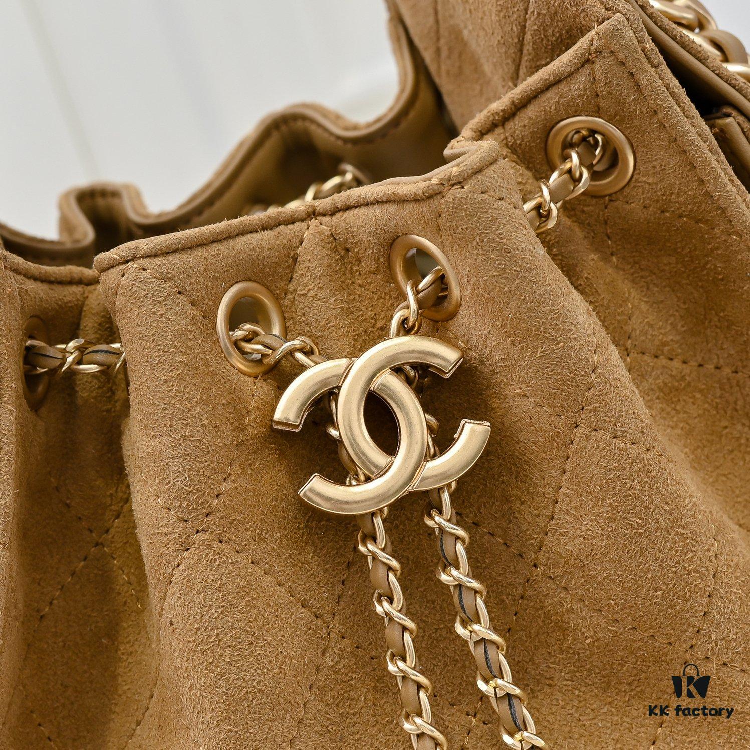 69304d6ef09edb6de4c4e7a0 Mini Chanel 25C Bag Hobo Suede Crossbody Bucket Bag with Vintage Coin Toggle Drawstring, Diamond Quilting, Retro Black Gold Hardware, Classic Chain Design