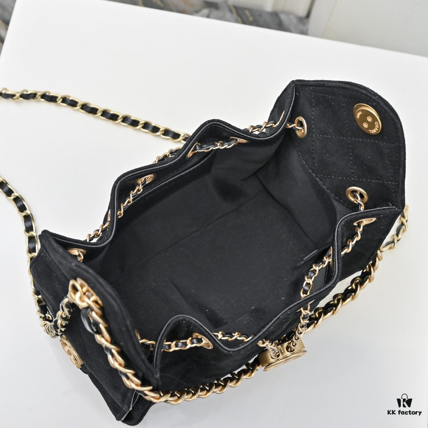 69304d75f09edb6de4c4e7a7 Mini Chanel 25C Bag Hobo Suede Crossbody Bucket Bag with Vintage Coin Toggle Drawstring, Quilted Design, Retro Black and Gold Hardware, Classic Chain Strap