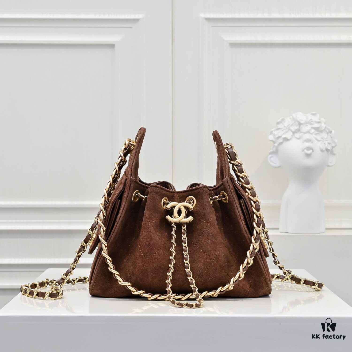 69304d7cf09edb6de4c4e7af Mini Chanel 25C Bag Hobo Suede Crossbody Bucket Bag with Vintage Coin Toggle Drawstring, Quilted Design, Retro Black and Gold Hardware, Classic Chain Strap