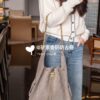 69304d84f09edb6de4c4e7bb Large Size Suede, Frosted Upgrade Chanel 25C Hobo Bag, Vintage Coin Button Drawstring Bucket Bag with Diamond Quilting, Retro Black and Gold, Classic Chain Design