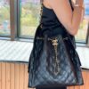 69304d85f09edb6de4c4e7be Large Size Suede, Frosted Upgrade Chanel 25C Hobo Bag, Vintage Coin Button Drawstring Bucket Bag with Diamond Quilting, Retro Black and Gold, Classic Chain Design