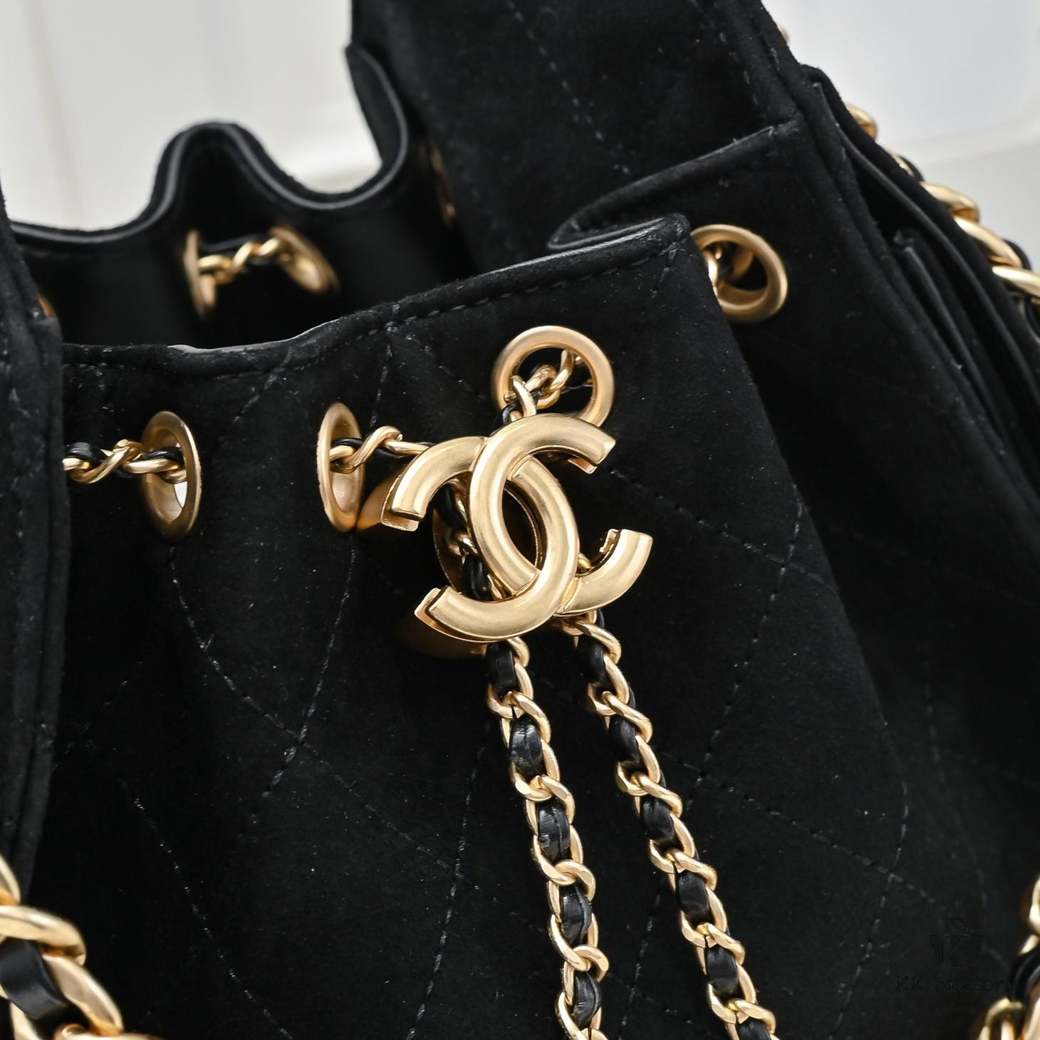 69304d87f09edb6de4c4e7c1 Mini Chanel 25C Bag Hobo Suede Crossbody Bucket Bag with Vintage Coin Toggle Drawstring, Quilted Design, Retro Black and Gold Hardware, Classic Chain Strap