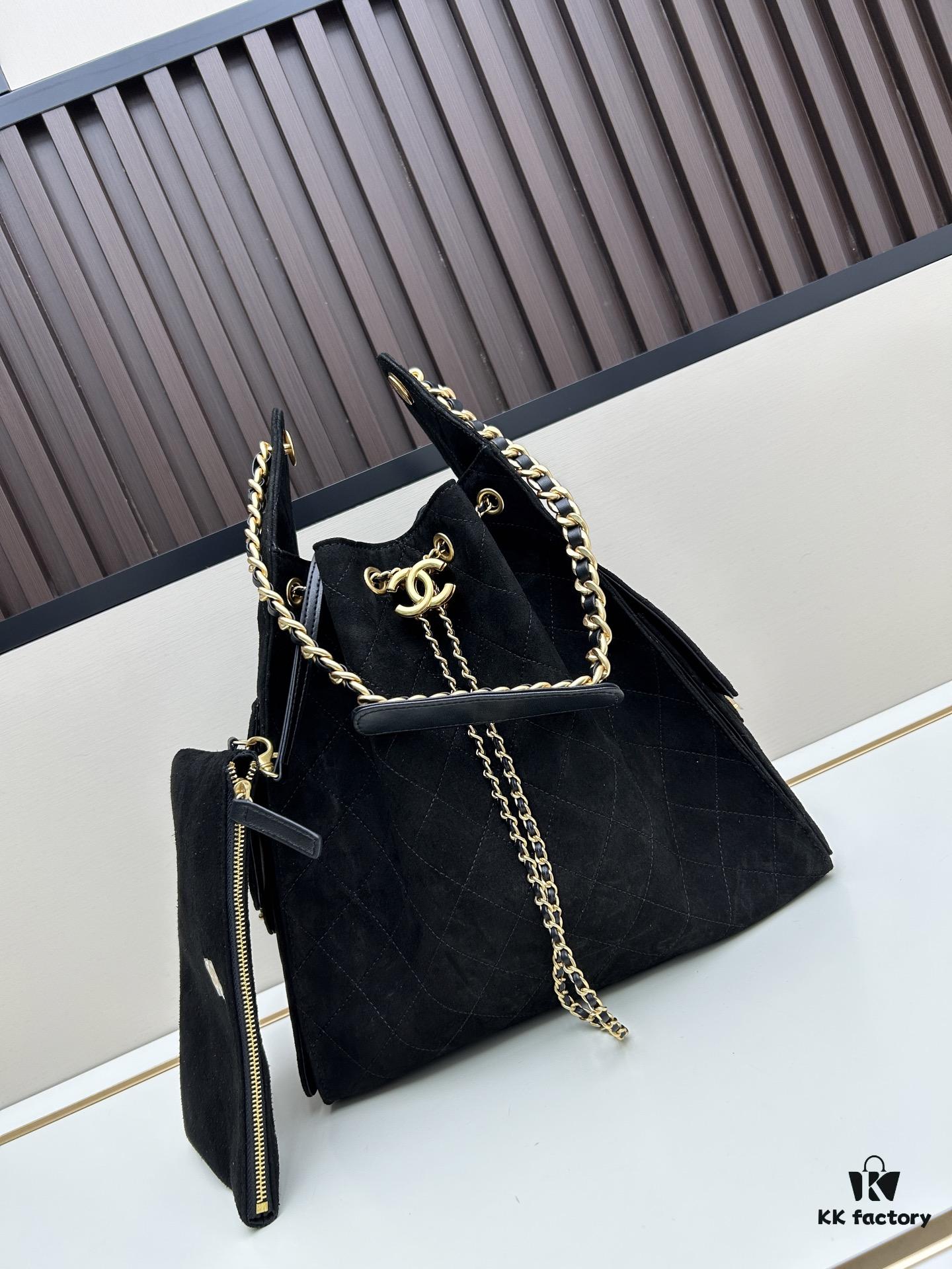 69304d88f09edb6de4c4e7c2 Large Vegan Leather Hobo Bag, Suede Finish, Upgraded Chanel 25C Style, Vintage Coin Button Drawstring Bucket Bag with Diamond Quilting, Retro Black-Gold Hardware, Classic Chain Design