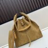 69304d8af09edb6de4c4e7c4 Large Size Suede, Frosted, Upgraded Chanel 25C Style Hobo Bag, Vintage Coin Button Drawstring Bucket Bag with Diamond Quilting and Retro Black-Gold Tone, Classic Chain Design