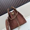 69304d8af09edb6de4c4e7c5 Large Size Suede, Matte Finish, Upgraded Chanel 25C Style Hobo Bag with Vintage Gold Coin Drawstring Closure, Quilted Design, Retro Black and Gold Hardware, Classic Chain Detail