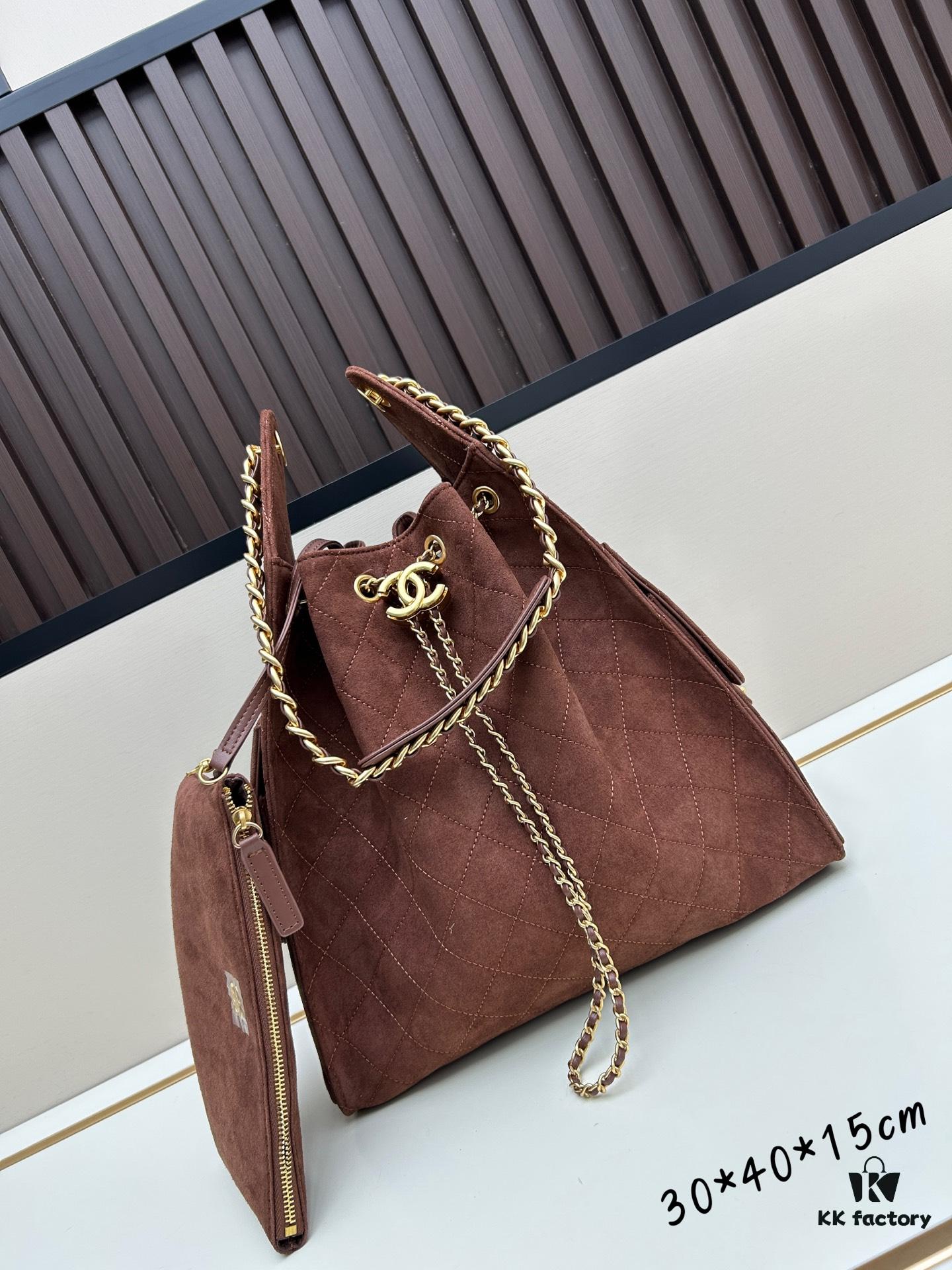 69304d8af09edb6de4c4e7c5 Large Size Suede, Matte Finish, Upgraded Chanel 25C Style Hobo Bag with Vintage Gold Coin Drawstring Closure, Quilted Design, Retro Black and Gold Hardware, Classic Chain Detail