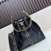 Large Size Suede, Matte Finish, Upgraded Chanel 25C Style Hobo Bag with Vintage Coin Buckle Drawstring Bucket Bag + Diamond Quilting + Retro Black and Gold, Classic Chain Design, Exuding Elegance