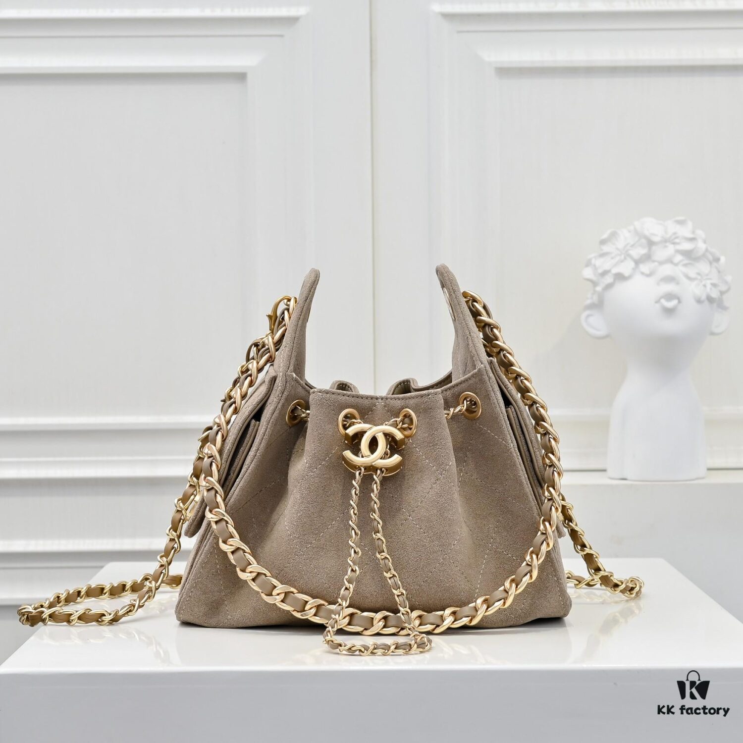 69304d8ef09edb6de4c4e7c9 Mini Chanel 25C Hobo Bag in Suede, Crossbody Bucket Bag with Vintage Coin Toggle Drawstring, Diamond Quilting, Retro Black-Gold Hardware, Classic Chain Design