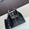 69304d8ff09edb6de4c4e7ca Large Vegan Leather Hobo Bag, Suede Finish, Upgraded Chanel 25C Style, Vintage Coin Button Drawstring Bucket Bag with Diamond Quilting, Retro Black-Gold Hardware, Classic Chain Design