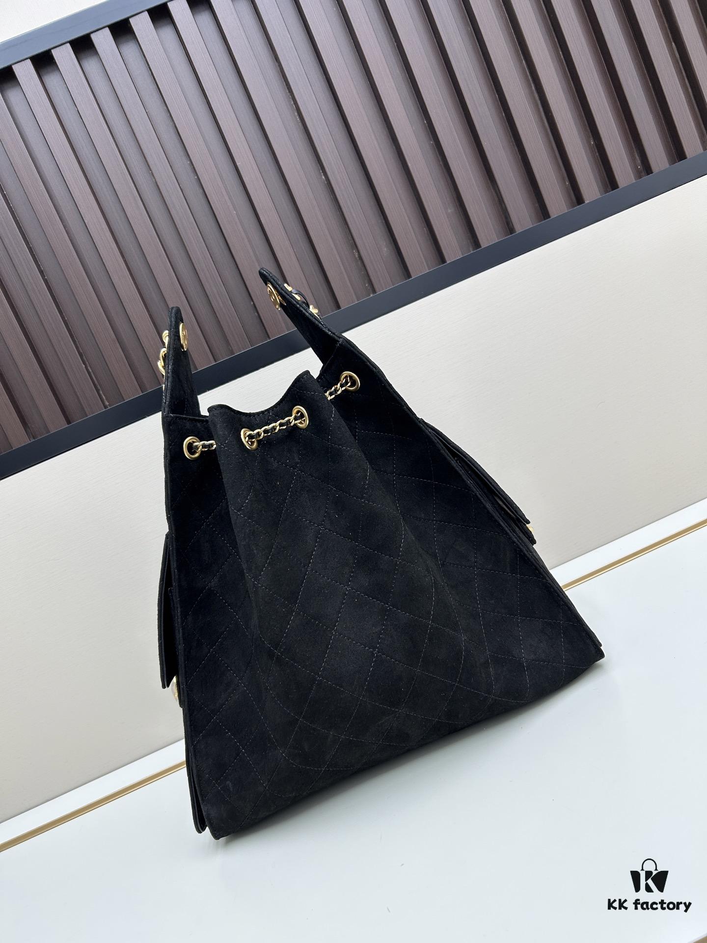69304d90f09edb6de4c4e7cc Large Vegan Leather Hobo Bag, Suede Finish, Upgraded Chanel 25C Style, Vintage Coin Button Drawstring Bucket Bag with Diamond Quilting, Retro Black-Gold Hardware, Classic Chain Design