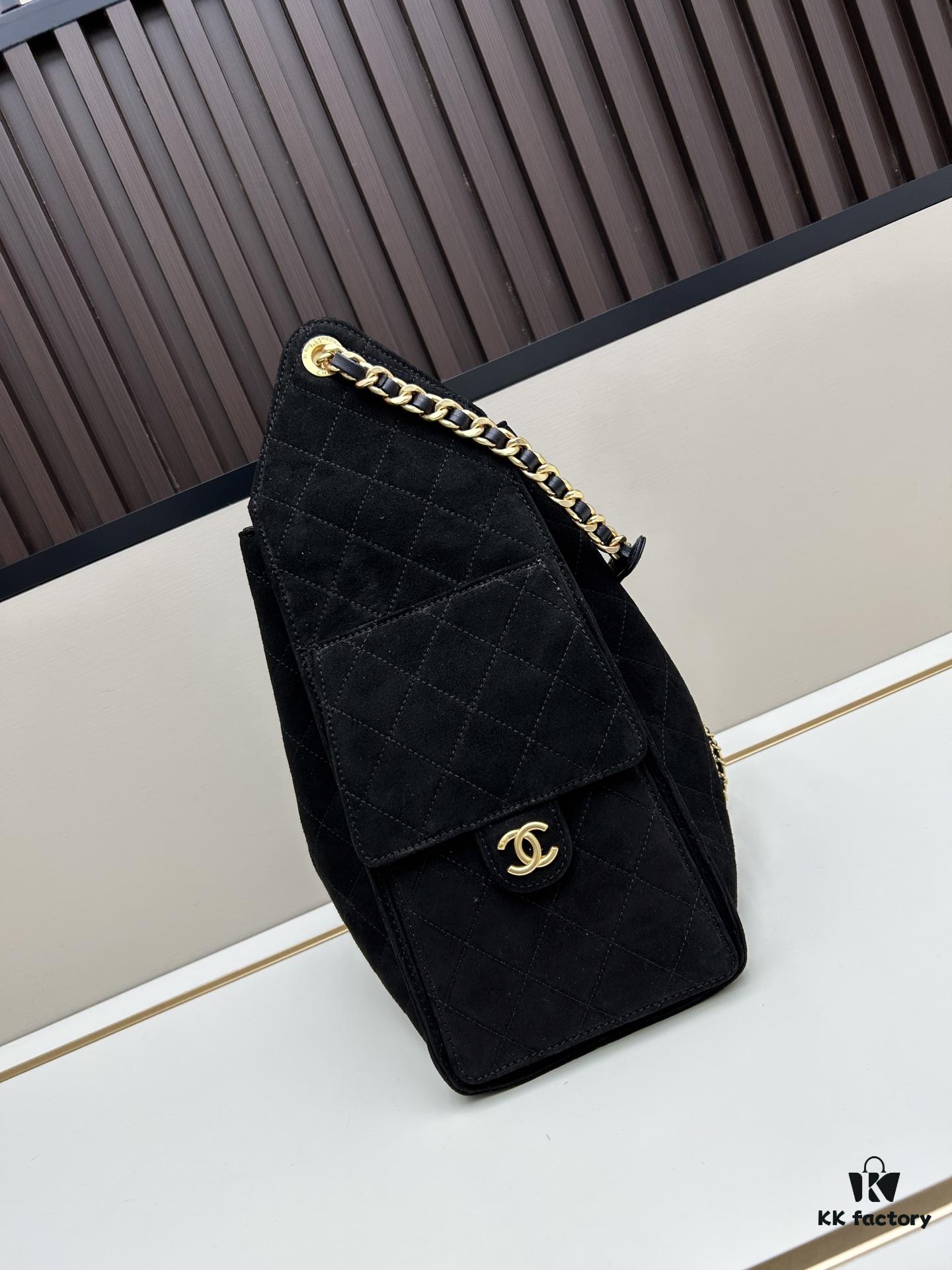 69304d91f09edb6de4c4e7ce Large Vegan Leather Hobo Bag, Suede Finish, Upgraded Chanel 25C Style, Vintage Coin Button Drawstring Bucket Bag with Diamond Quilting, Retro Black-Gold Hardware, Classic Chain Design