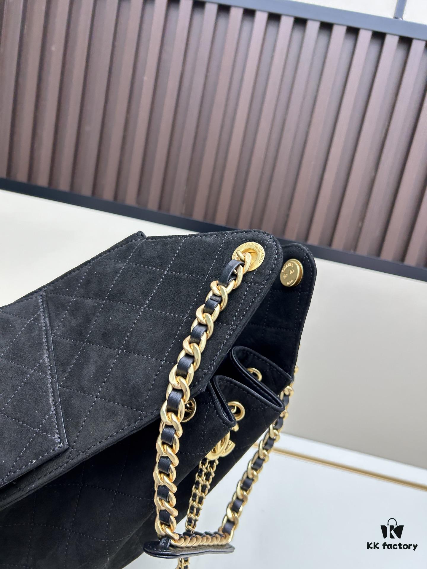 69304d91f09edb6de4c4e7cf Large Vegan Leather Hobo Bag, Suede Finish, Upgraded Chanel 25C Style, Vintage Coin Button Drawstring Bucket Bag with Diamond Quilting, Retro Black-Gold Hardware, Classic Chain Design