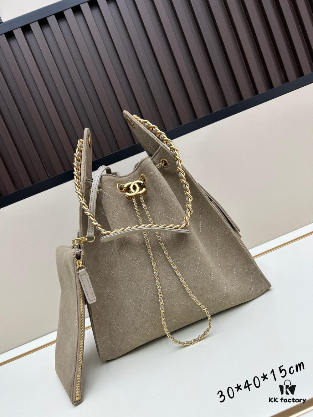 69304d94f09edb6de4c4e7d1 Large Size Suede, Frosted Upgrade Version Chanel 25C Hobo Bag, Vintage Coin Button Drawstring Bucket Bag with Diamond Quilting, Retro Black and Gold, Classic Chain Design