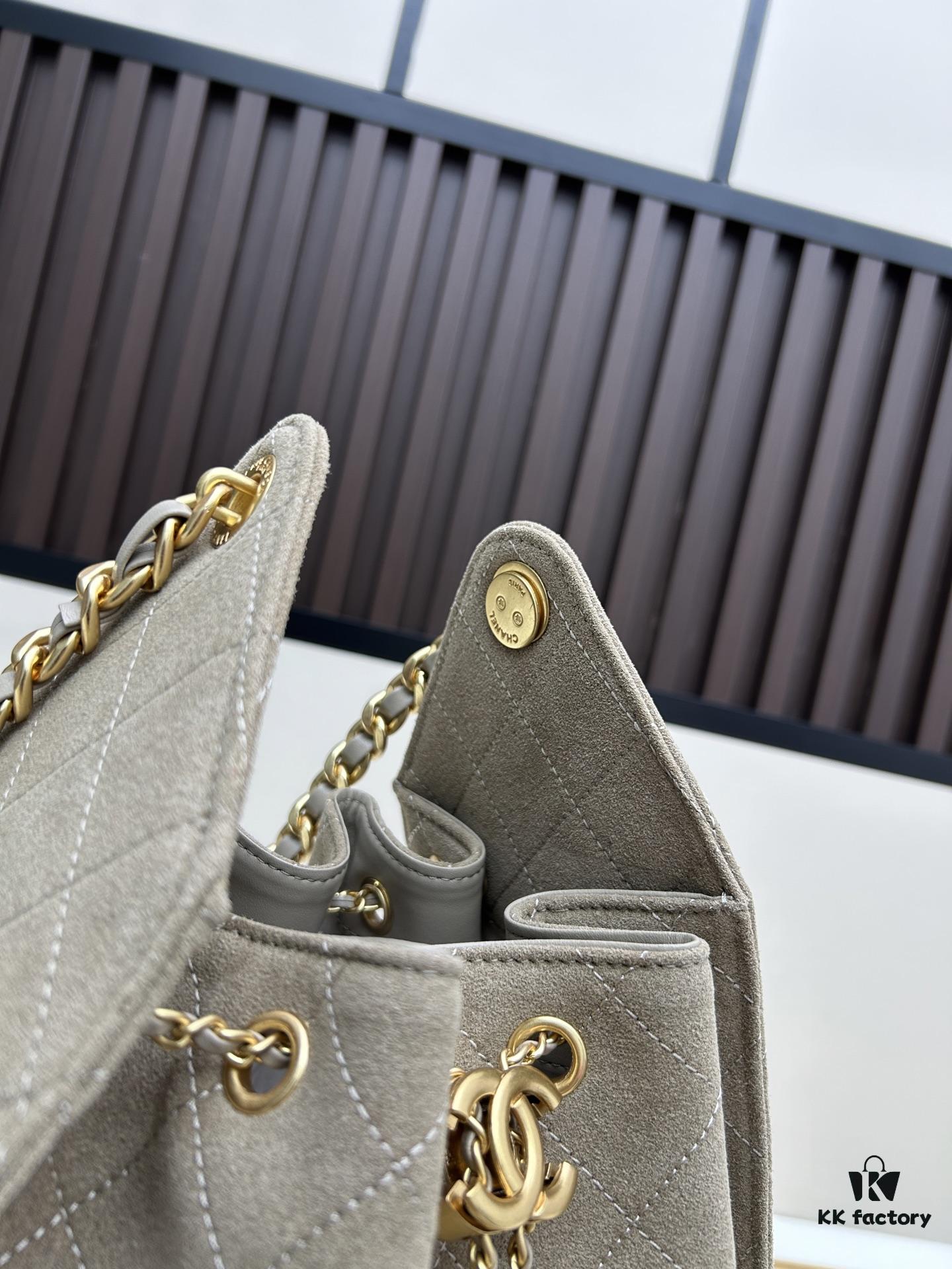 69304d95f09edb6de4c4e7d2 Large Size Suede, Frosted Upgrade Version Chanel 25C Hobo Bag, Vintage Coin Button Drawstring Bucket Bag with Diamond Quilting, Retro Black and Gold, Classic Chain Design