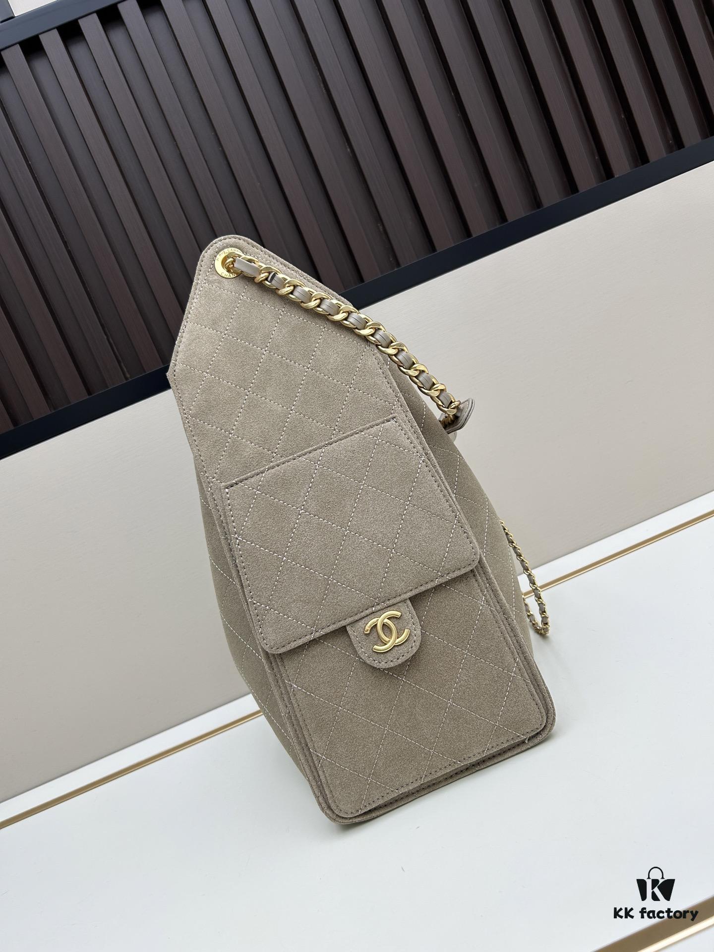 69304d96f09edb6de4c4e7d3 Large Size Suede, Frosted Upgrade Version Chanel 25C Hobo Bag, Vintage Coin Button Drawstring Bucket Bag with Diamond Quilting, Retro Black and Gold, Classic Chain Design