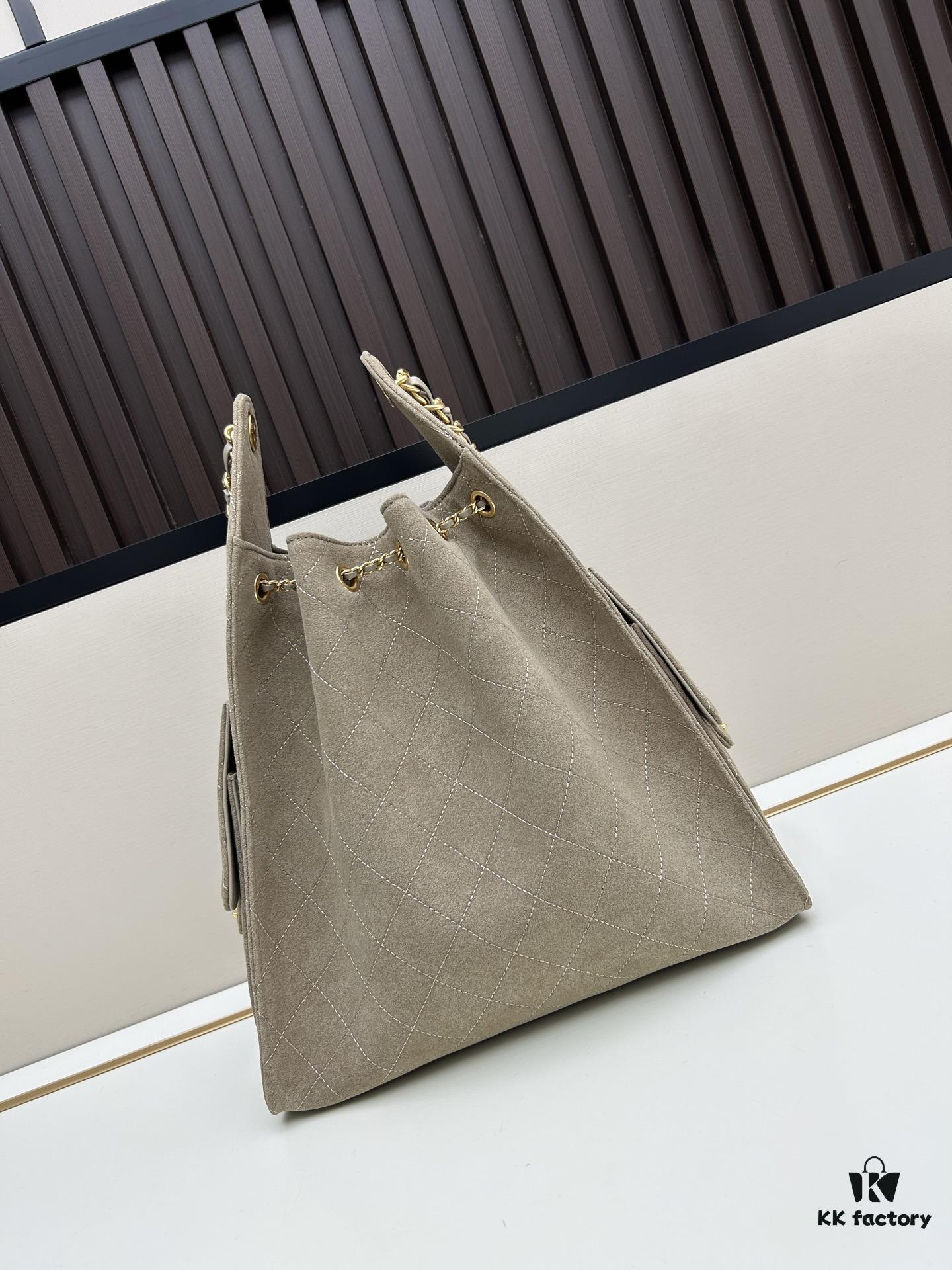 69304d97f09edb6de4c4e7d4 Large Size Suede, Frosted Upgrade Version Chanel 25C Hobo Bag, Vintage Coin Button Drawstring Bucket Bag with Diamond Quilting, Retro Black and Gold, Classic Chain Design