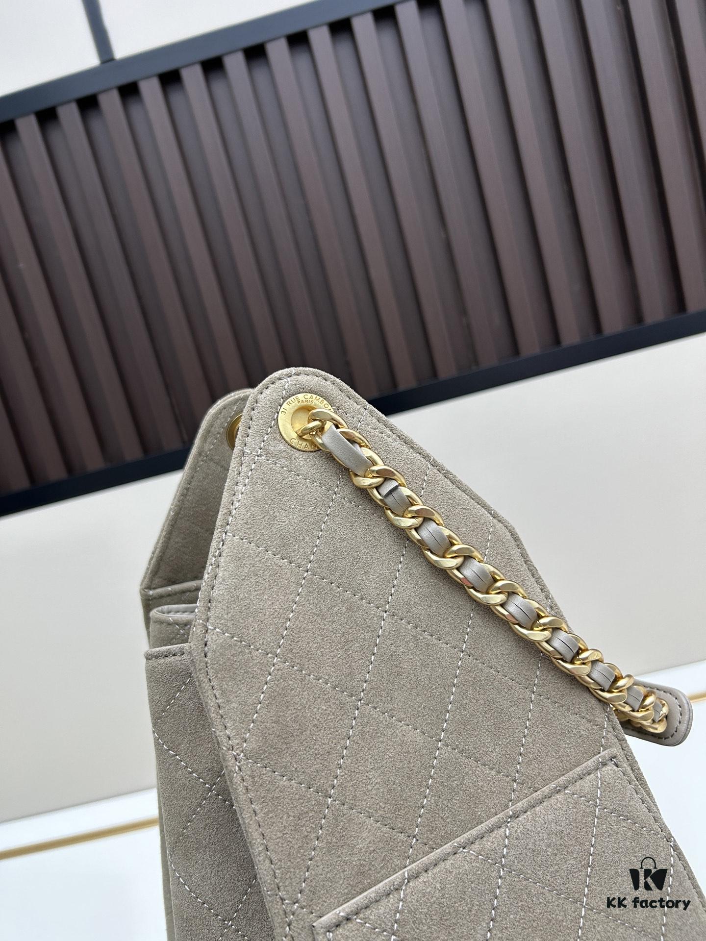 69304d99f09edb6de4c4e7d6 Large Size Suede, Frosted Upgrade Version Chanel 25C Hobo Bag, Vintage Coin Button Drawstring Bucket Bag with Diamond Quilting, Retro Black and Gold, Classic Chain Design