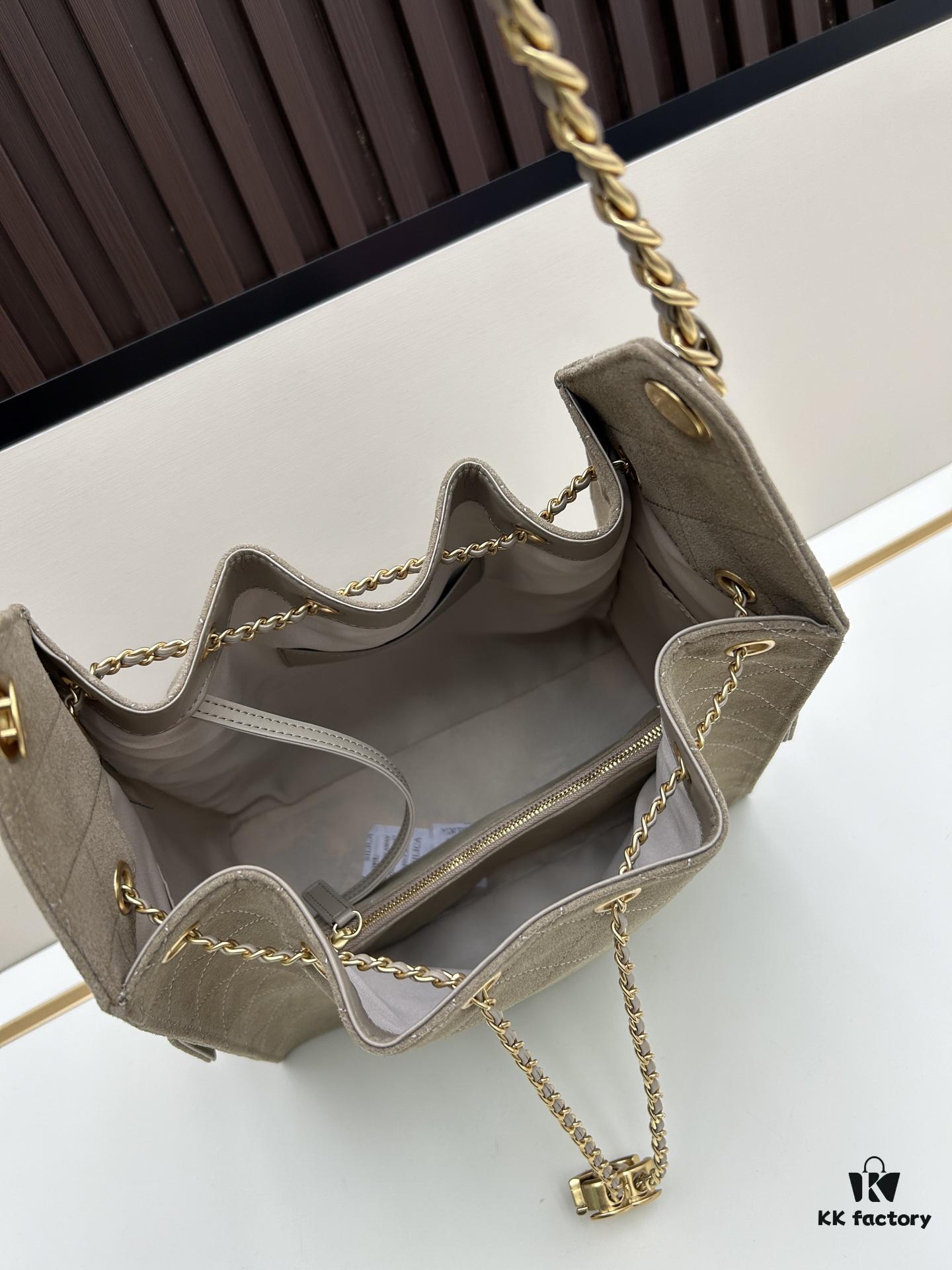 69304d99f09edb6de4c4e7d8 Large Size Suede, Frosted Upgrade Version Chanel 25C Hobo Bag, Vintage Coin Button Drawstring Bucket Bag with Diamond Quilting, Retro Black and Gold, Classic Chain Design