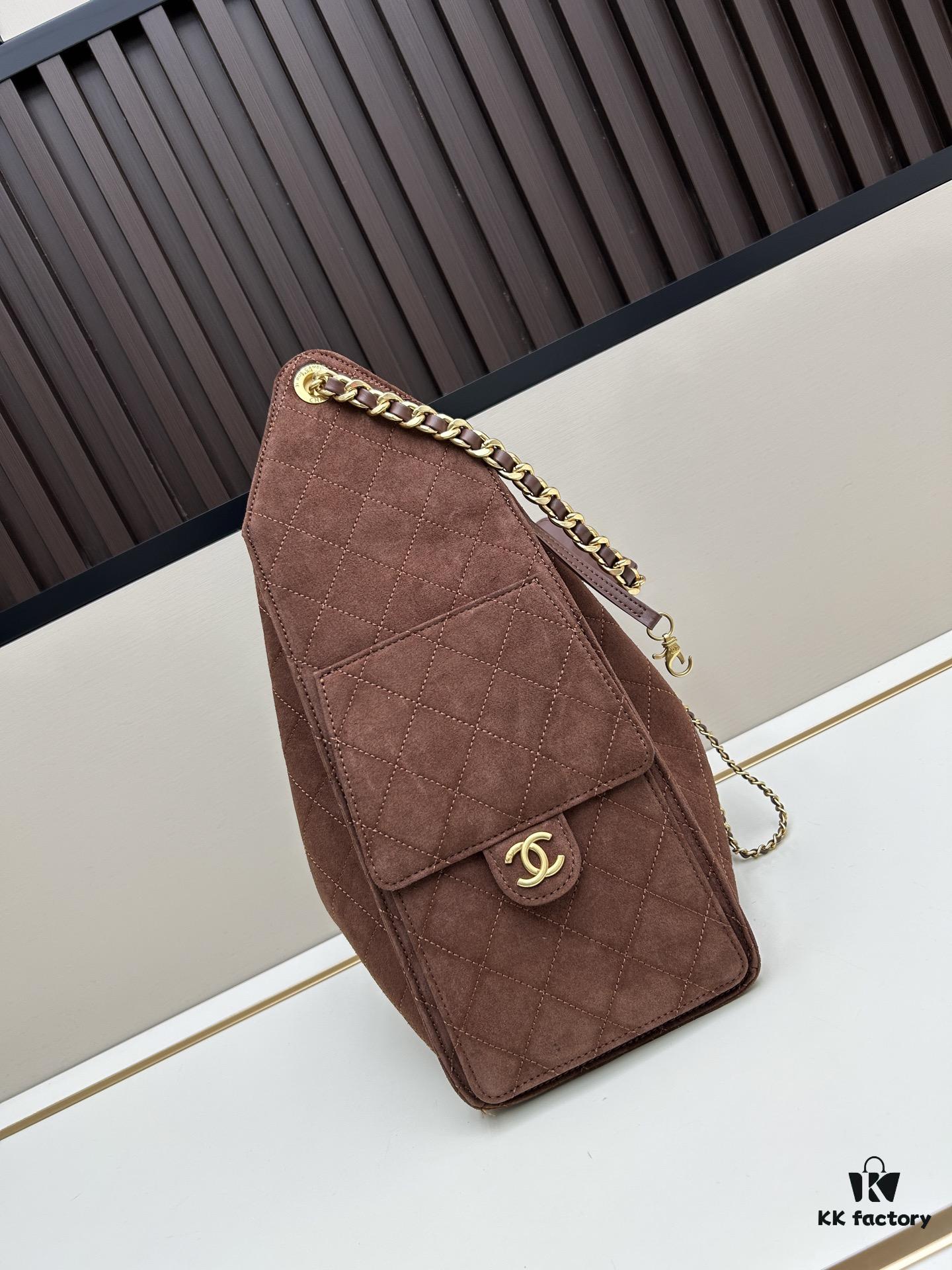 69304d9af09edb6de4c4e7d9 Large Size Suede, Matte Finish, Upgraded Chanel 25C Style Hobo Bag with Vintage Gold Coin Drawstring Closure, Quilted Design, Retro Black and Gold Hardware, Classic Chain Detail