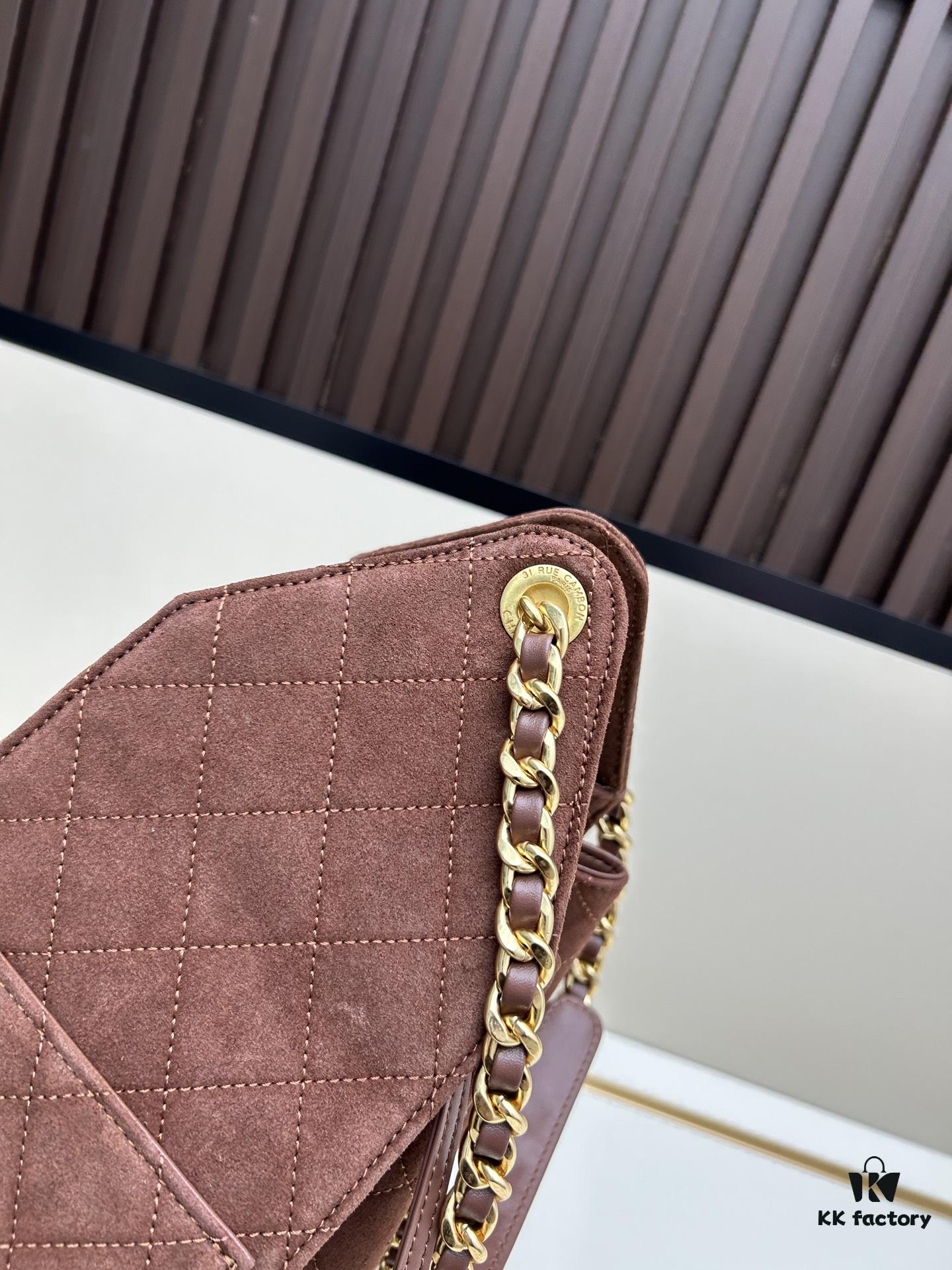69304d9cf09edb6de4c4e7da Large Size Suede, Matte Finish, Upgraded Chanel 25C Style Hobo Bag with Vintage Gold Coin Drawstring Closure, Quilted Design, Retro Black and Gold Hardware, Classic Chain Detail