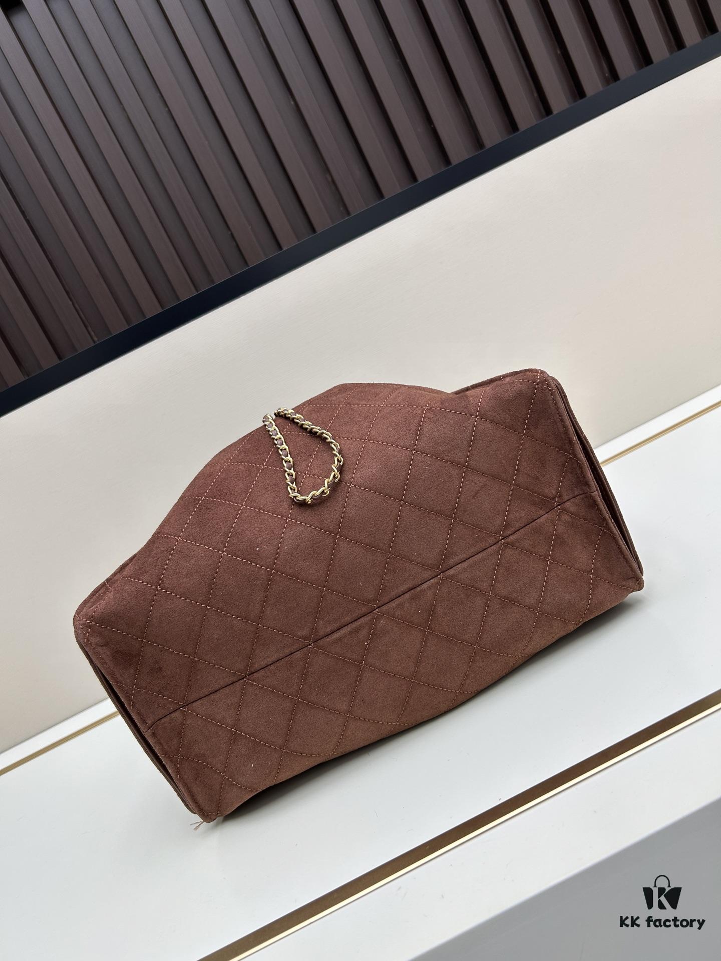 69304d9ef09edb6de4c4e7dc Large Size Suede, Matte Finish, Upgraded Chanel 25C Style Hobo Bag with Vintage Gold Coin Drawstring Closure, Quilted Design, Retro Black and Gold Hardware, Classic Chain Detail
