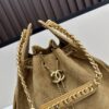 69304da2f09edb6de4c4e7e3 Large Size Suede, Frosted, Upgraded Chanel 25C Style Hobo Bag, Vintage Coin Button Drawstring Bucket Bag with Diamond Quilting and Retro Black-Gold Tone, Classic Chain Design
