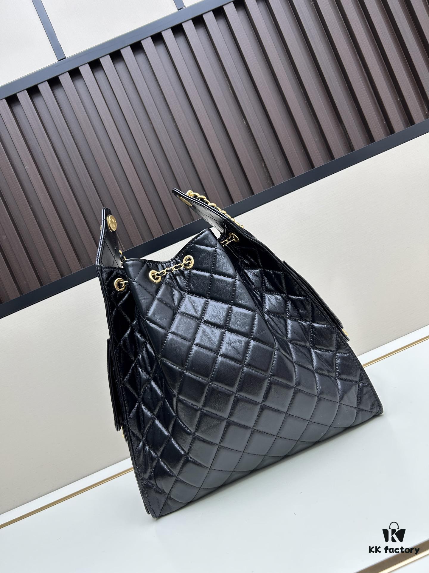 69304db1f09edb6de4c4e7f8 Large Vegan Leather Hobo Bag, Suede Finish, Upgraded Chanel 25C Style, Vintage Coin Button Drawstring Bucket Bag with Diamond Quilting, Retro Black-Gold Hardware, Classic Chain Design