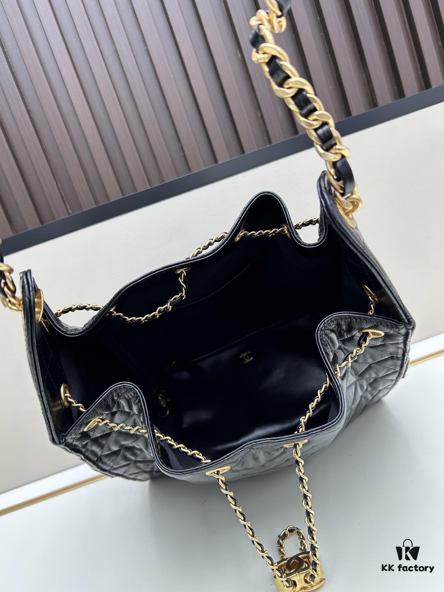 69304db2f09edb6de4c4e7fa Large Vegan Leather Hobo Bag, Suede Finish, Upgraded Chanel 25C Style, Vintage Coin Button Drawstring Bucket Bag with Diamond Quilting, Retro Black-Gold Hardware, Classic Chain Design