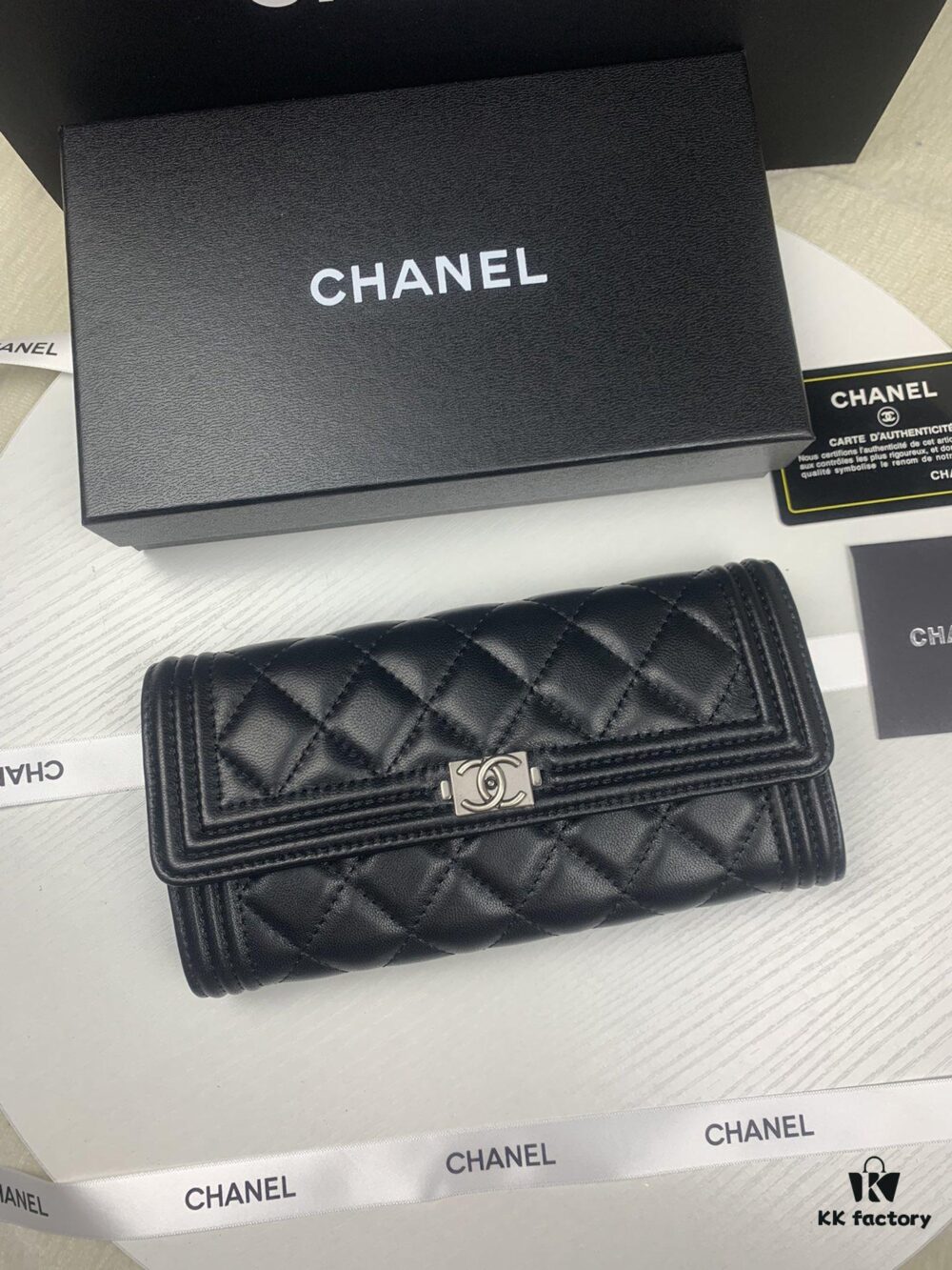 69304dbbf09edb6de4c4e804 CHANEL Le Boy Long Wallet A80286 Lambskin Antique Silver Hardware, Original Quality, Full Packaging