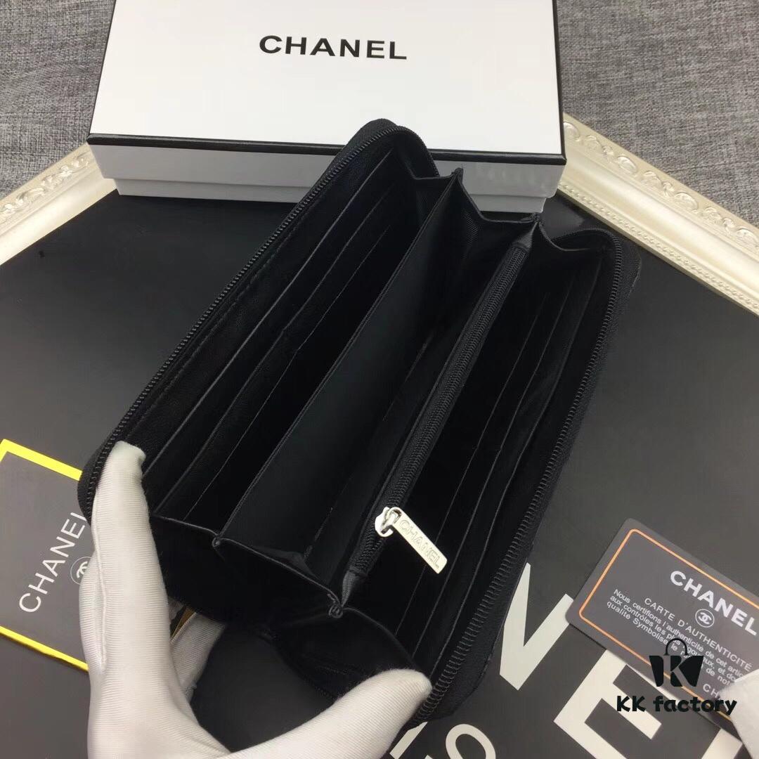 69304dcff09edb6de4c4e81f Chanel 15C-169# Small Lambskin Quilted Single-Zip Wallet in Black with White Trim or All Black