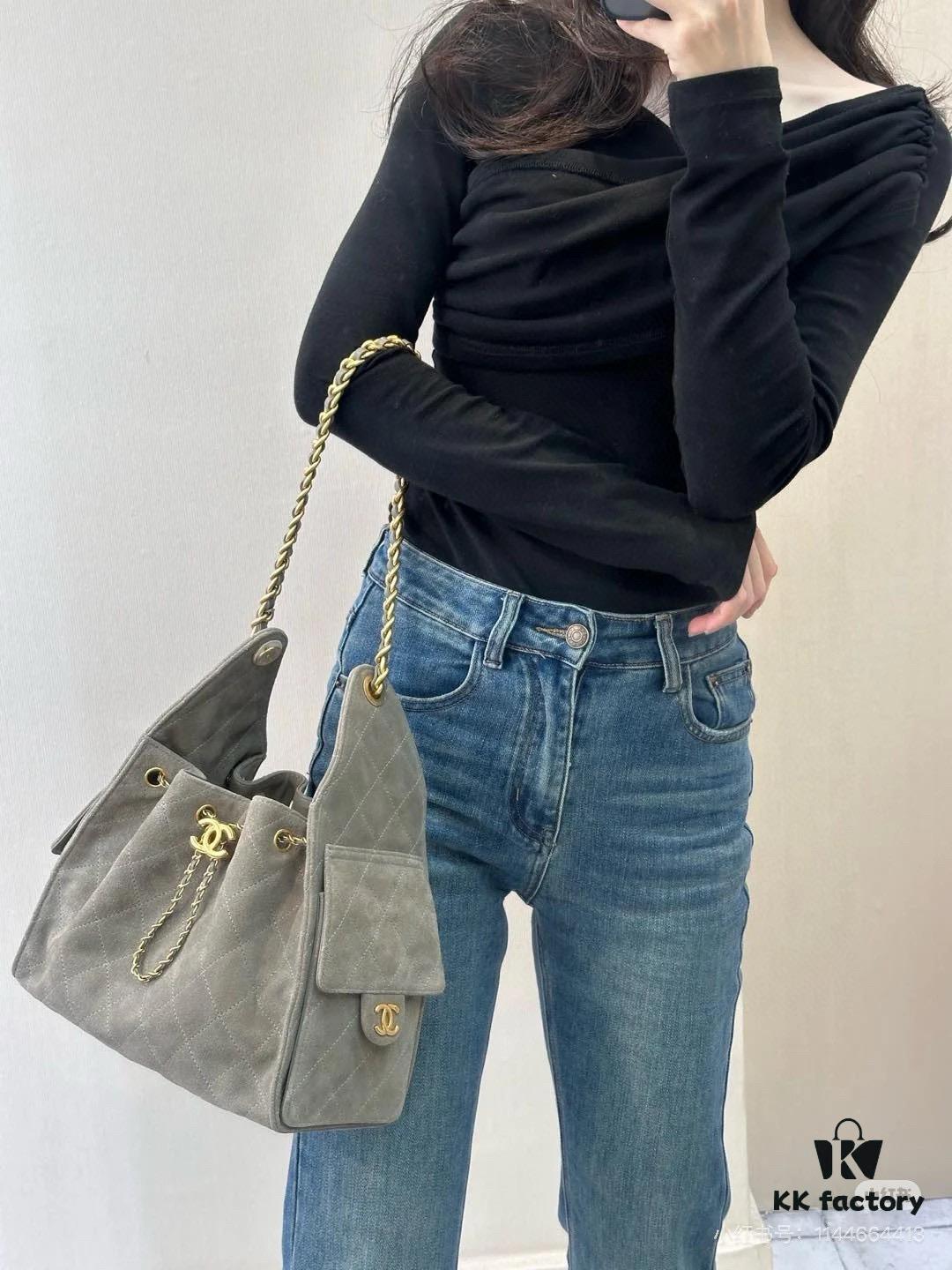 69304df9f09edb6de4c4e849 Upgraded Chanel 25C Style Hobo Bag in Quilted Calf Leather – Vintage Gold Buckle Drawstring Bucket Bag with Diamond Stitching and Retro Black-Gold Accents