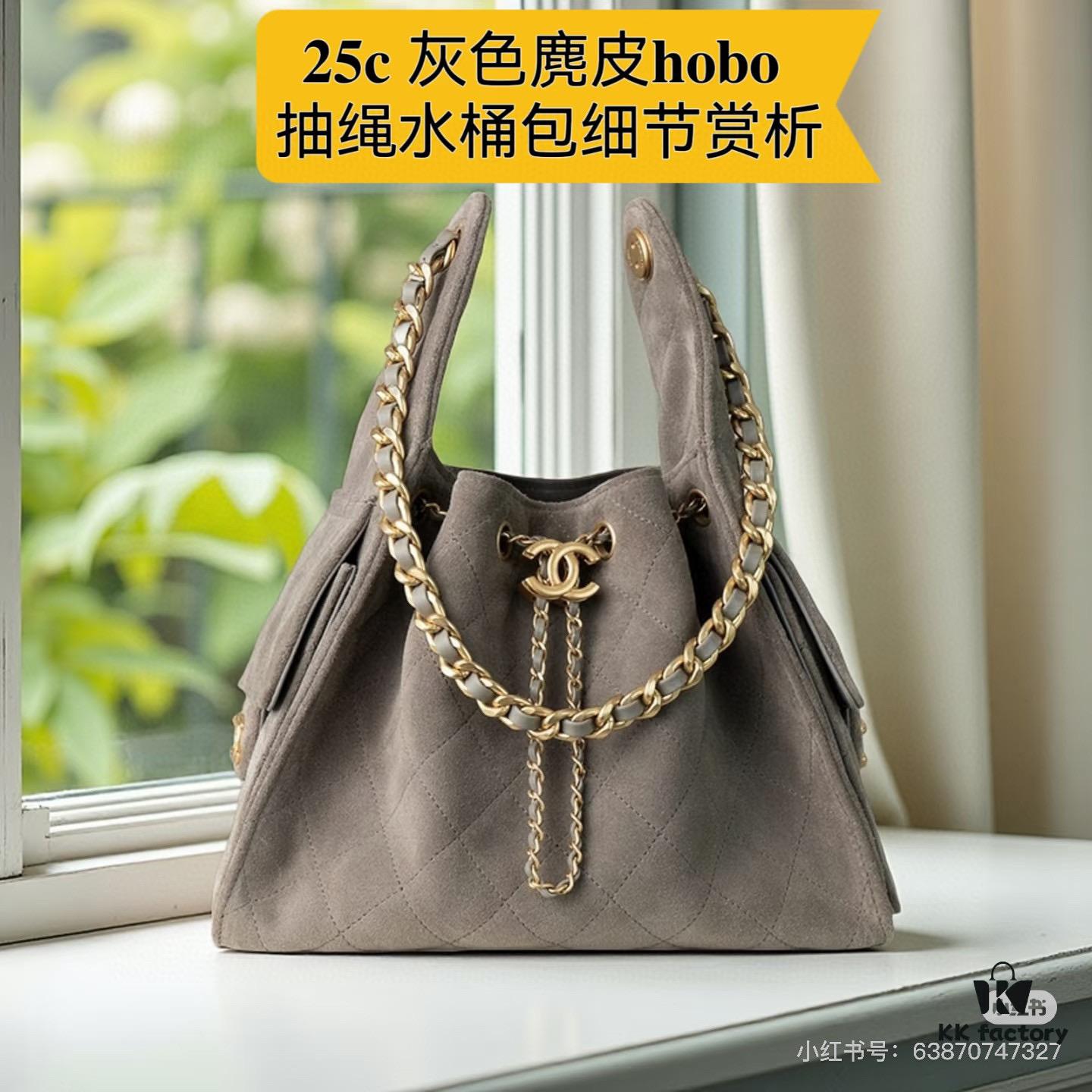 69304e0bf09edb6de4c4e85f Upgraded Chanel 25C Style Hobo Bag in Quilted Calf Leather – Vintage Gold Buckle Drawstring Bucket Bag with Diamond Stitching and Retro Black-Gold Accents