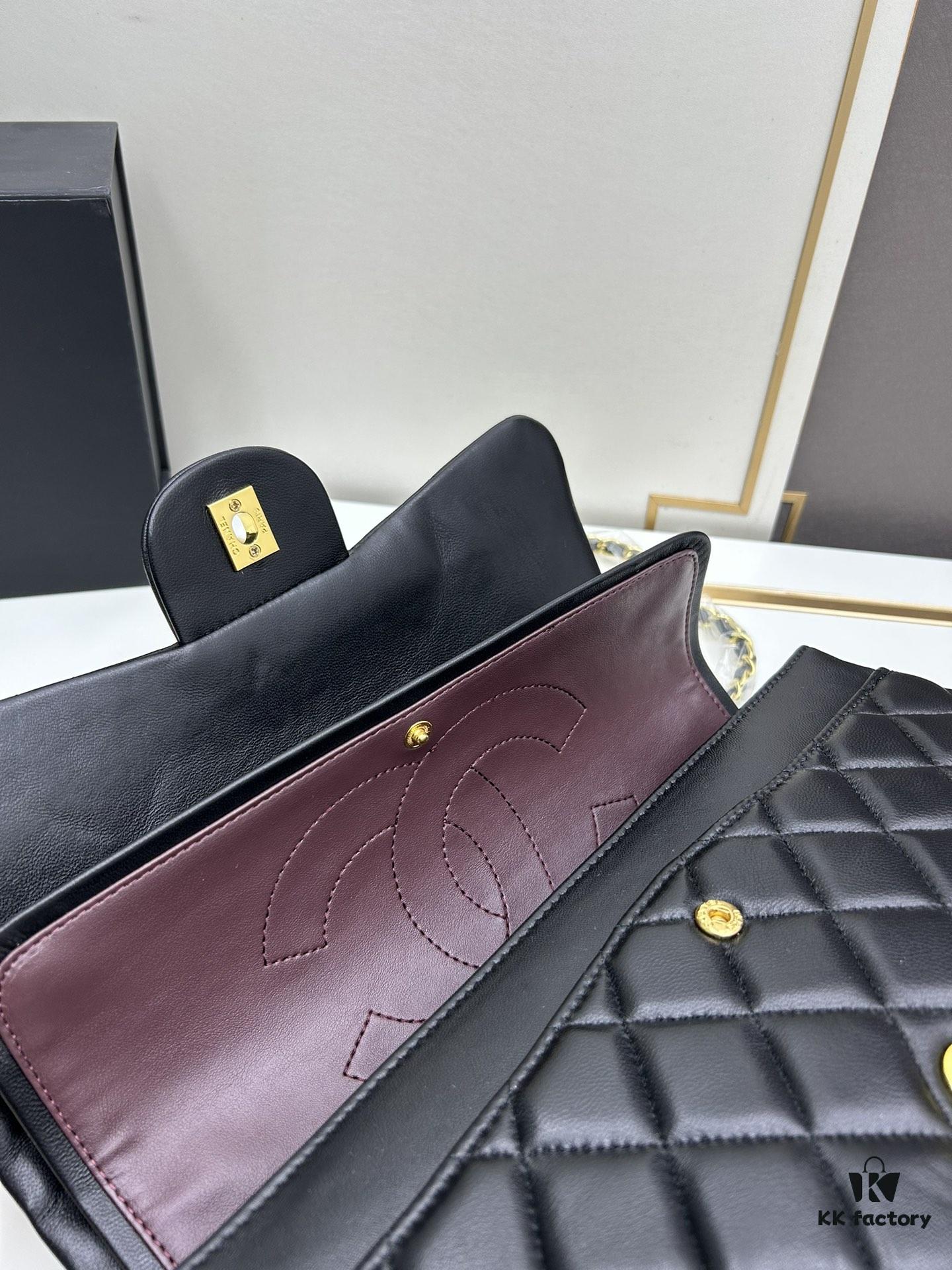 69304eb4f09edb6de4c4e938 Chanel Classic CF1113 Lambskin Electroplated Hardware with Glazed Finish, Premium Cowhide Gold Tone Clasp, Authentic Custom Import Level