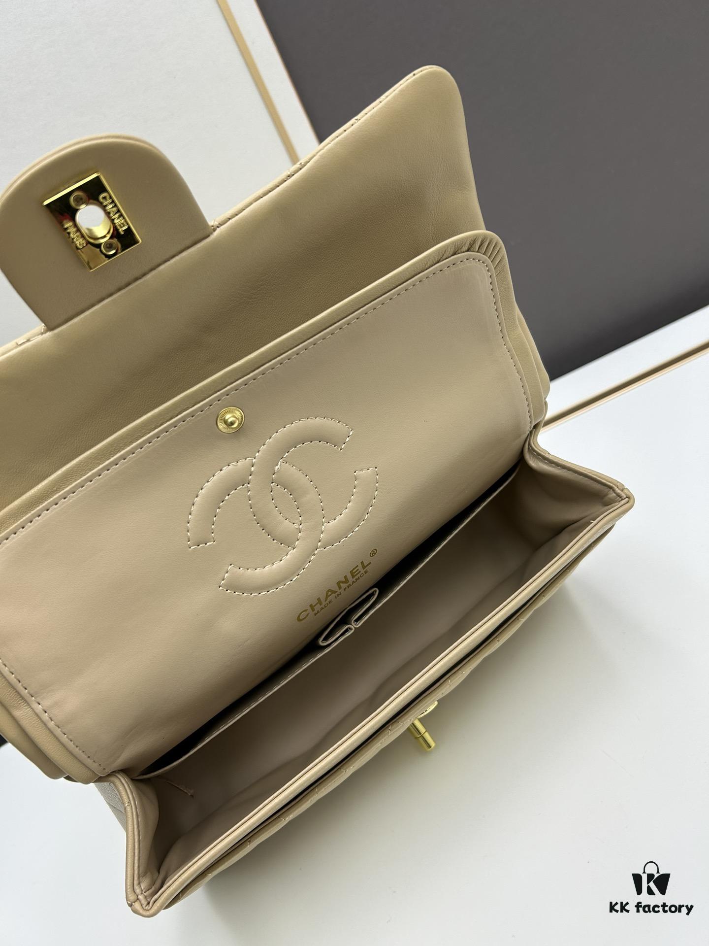 69304eeef09edb6de4c4e98a Chanel Classic CF1112 Lambskin Electroplated Hardware with Glazed Finish, Premium Cowhide Gold Tone Clasp