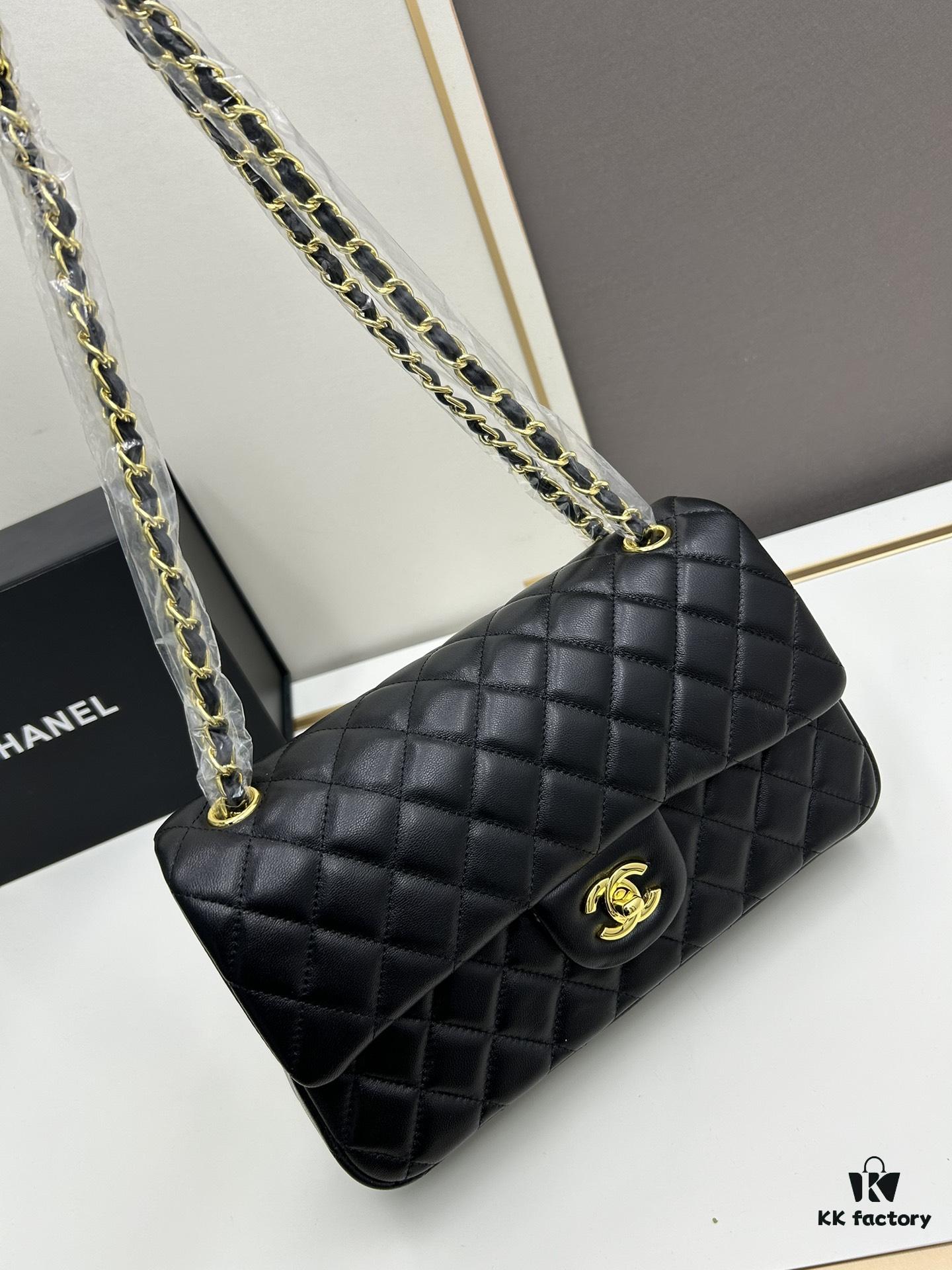 69304eeff09edb6de4c4e98b Chanel Classic CF1112 Lambskin Electroplated Hardware with Glazed Finish, Premium Cowhide Gold Tone Clasp