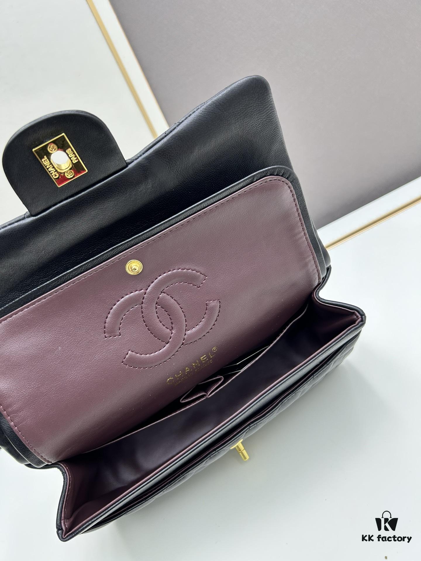 69304ef4f09edb6de4c4e992 Chanel Classic CF1112 Lambskin Electroplated Hardware with Glazed Finish, Premium Cowhide Gold Tone Clasp