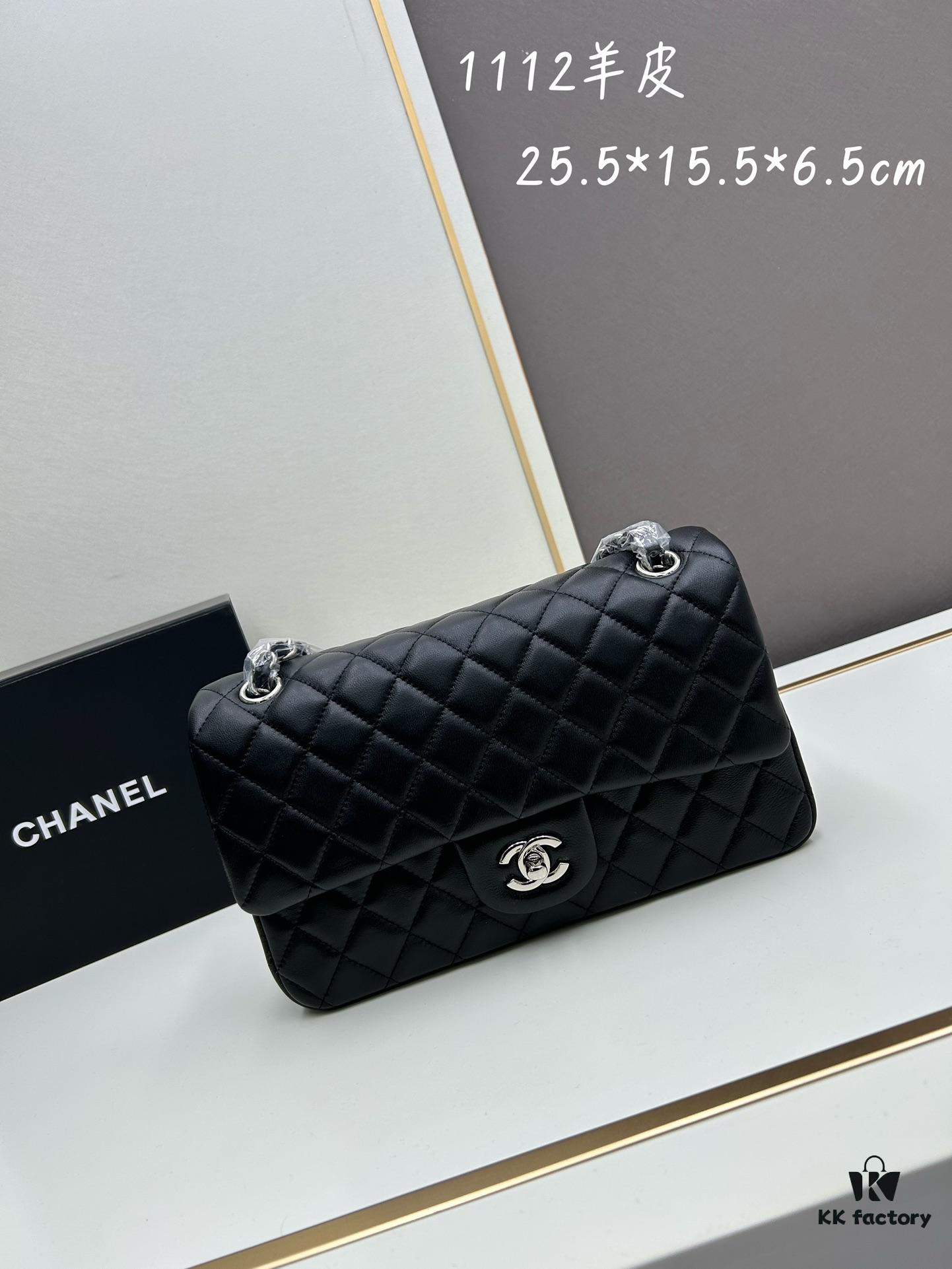 69304ef4f09edb6de4c4e993 Chanel Classic CF1112 Lambskin Electroplated Hardware with Glazed Finish, Premium Cowhide Gold Tone Closure