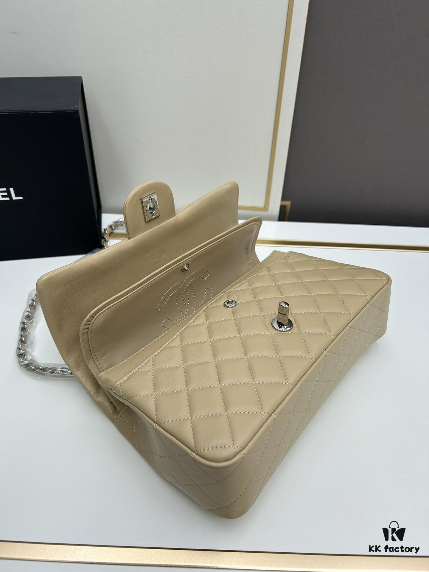 69304f0bf09edb6de4c4e9ad Chanel Classic CF1112 Lambskin Electroplated Hardware with Glazed Finish, Premium Cowhide Gold Tone Closure