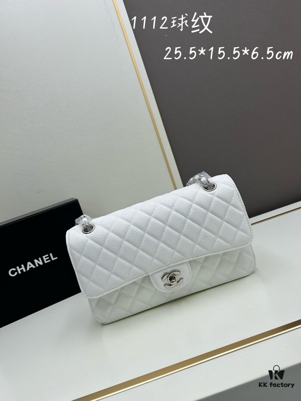 69304f41f09edb6de4c4e9f5 Chanel Classic CF1112 Calfskin Grain Texture Handbag with Electroplated Hardware