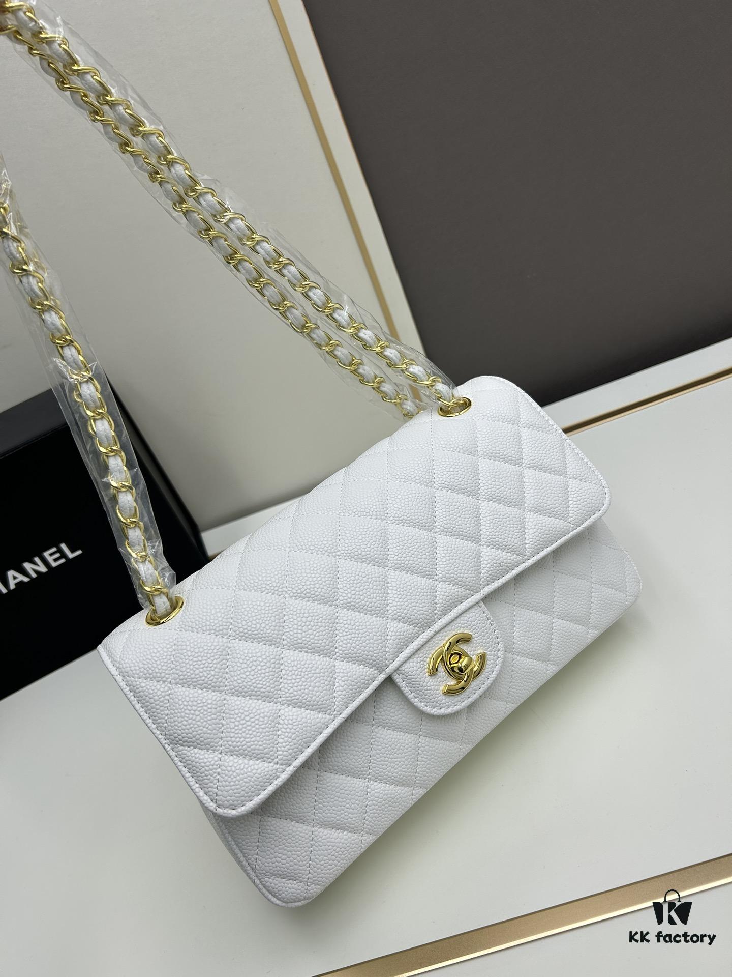 69304f60f09edb6de4c4ea11 Chanel Classic CF1112 Calfskin Grain Texture, Electroplated Hardware with Special Glazing Treatment for Long-Lasting Color Retention, Genuine Leather Gold Buckle