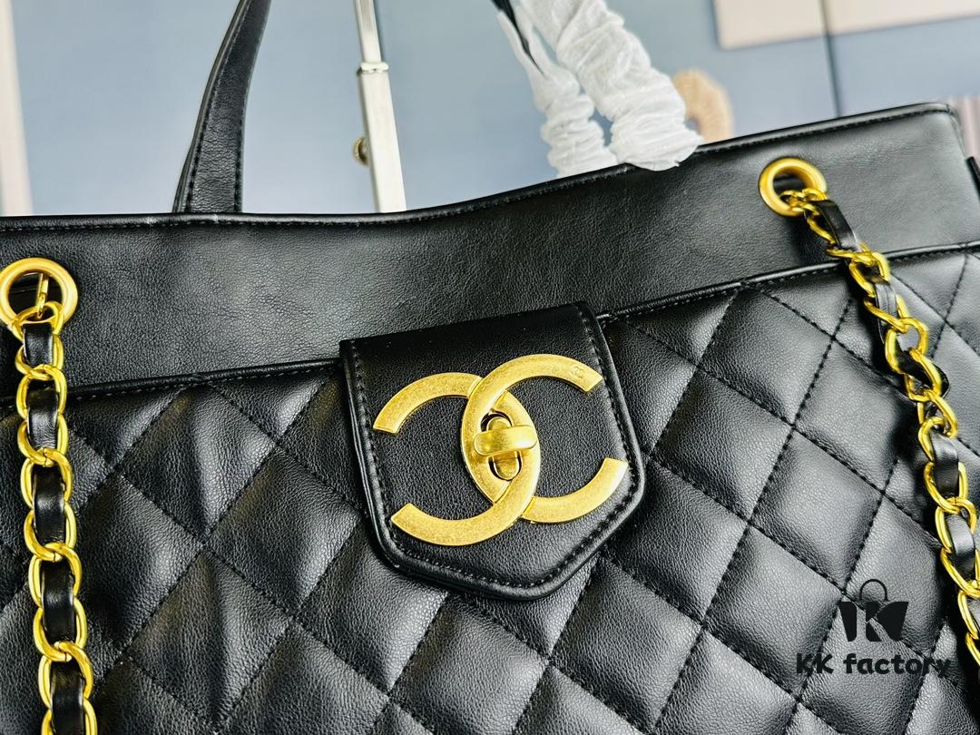 69304f9bf09edb6de4c4ea5b New Arrival Chanel Black and Gold 2-Way Vertical Tote