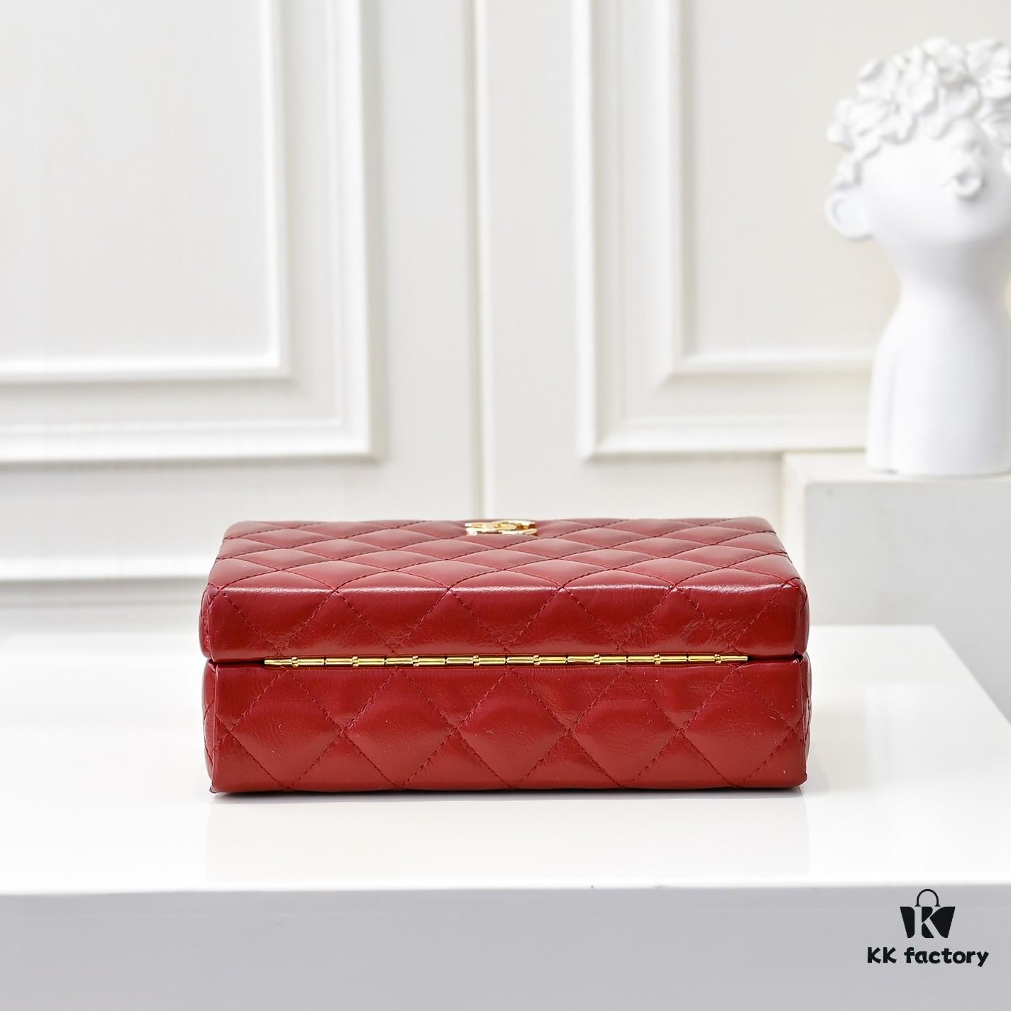 69304fd4f09edb6de4c4ea9c CHANEL 24K Makeup Pouch, Luxurious and Stylish, Top-Grain Leather with Durable Gold Chain, Double C Logo, Elegant and Practical Accessory
