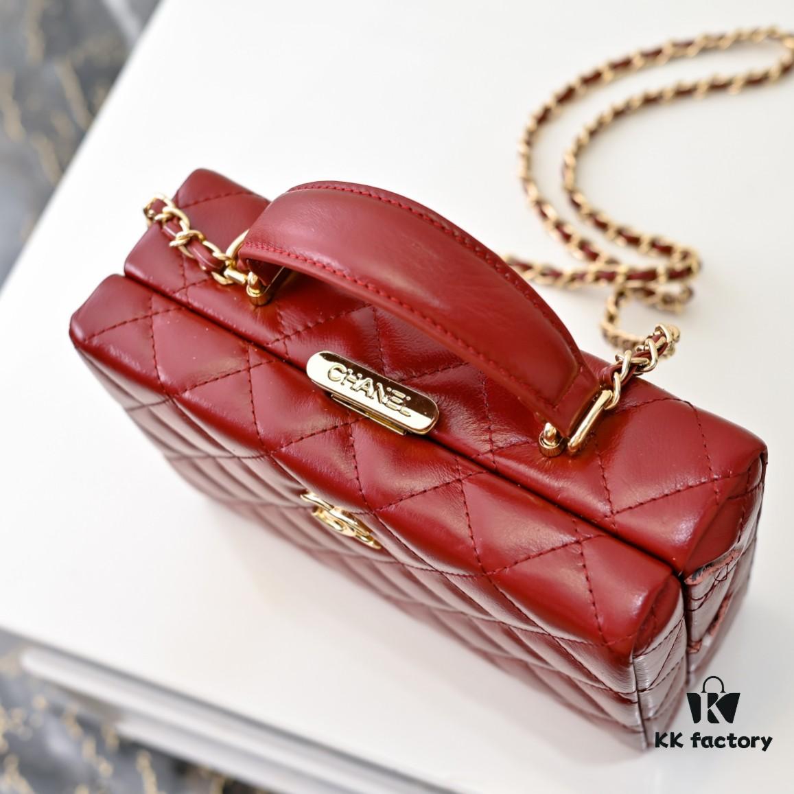 69304fd6f09edb6de4c4ea9f CHANEL 24K Makeup Pouch, Luxurious and Stylish, Top-Grain Leather with Durable Gold Chain, Double C Logo, Elegant and Practical Accessory