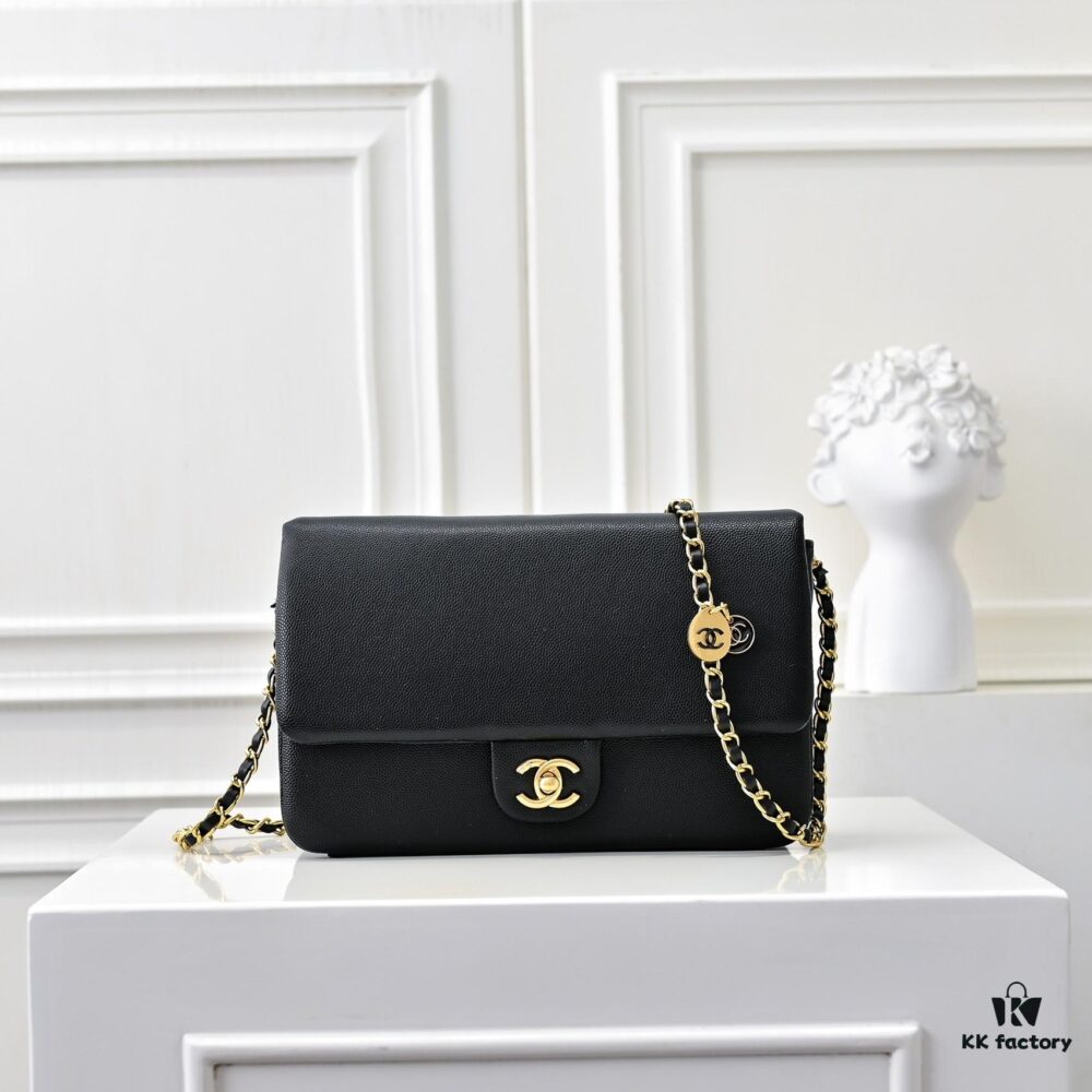Medium Vintage CHANEL 24K New CF Style, Elegant Smooth Calfskin with Gold-Tone Hardware, Classic Quilted Design, Timeless Retro Chic