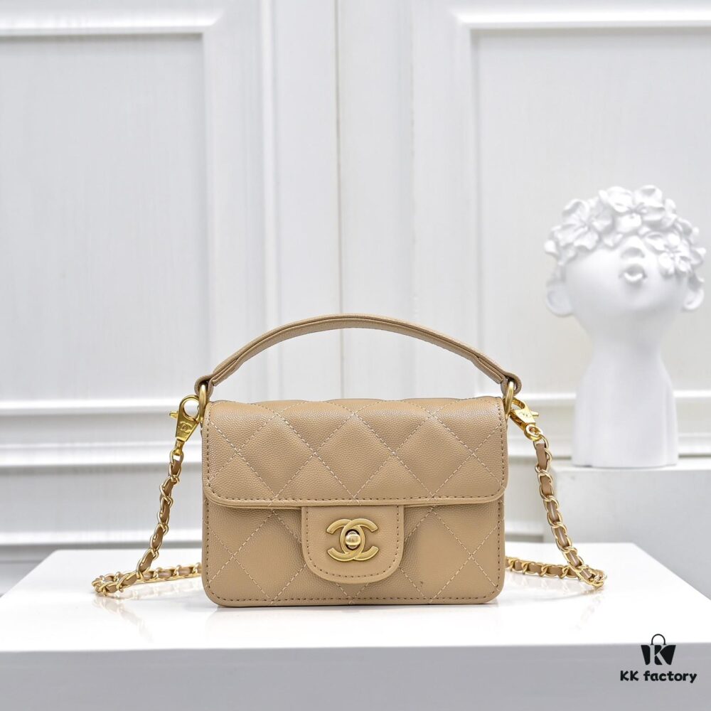 Mini Chanel 24K Autumn-Winter New Arrival Caviar Leather Bag with Unique Texture, Detachable Strap for Handheld or Crossbody Wear