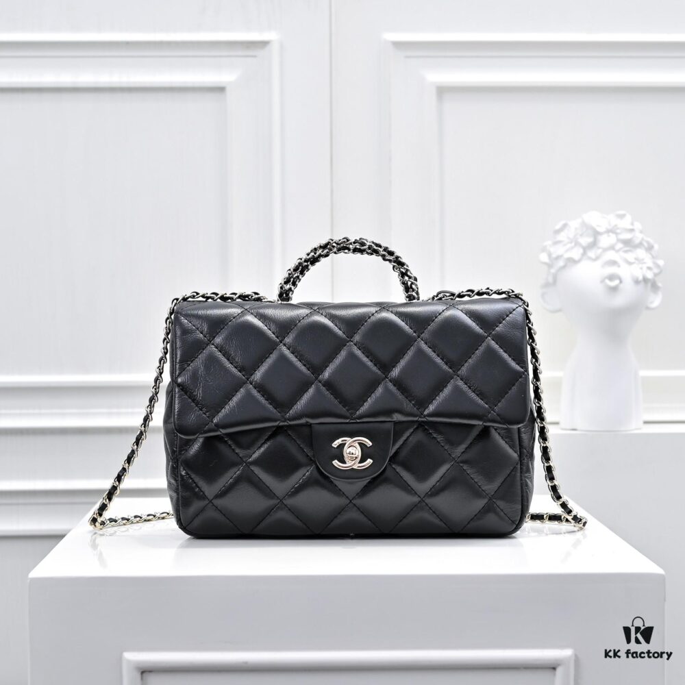 69305085f09edb6de4c4eba8 Large Size 👑 Chanel 24B New Collection Top-Grain Oil-Waxed Leather Handbag with Braided Metal Chain Handle